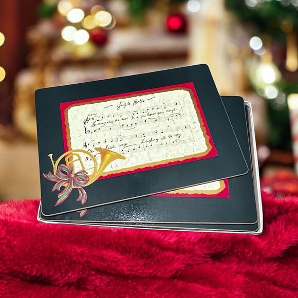 Pimpernel Festive Scroll Christmas Placemats 4 Set Cork Back Holiday Table Mats - Picture 2 of 8